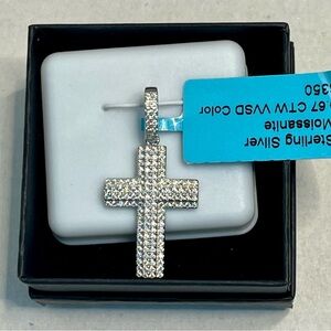 🆕 Sterling Silver Moissanite Cross Pendant With 8mm Bail! Unisex $350 retail